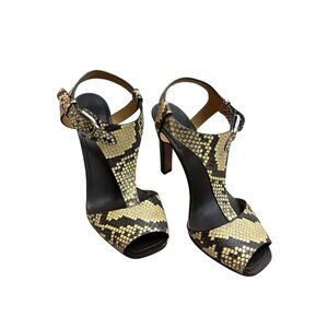 RALPH LAUREN Emilie Snakeskin Heels Open Toe Size 7 Designer